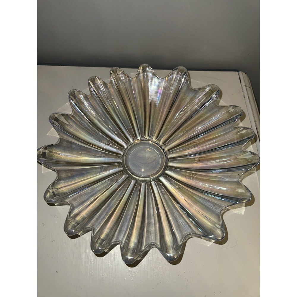 Vintage Federal Glass 1970s Celestial Iridescent Petal Daisy Bowl